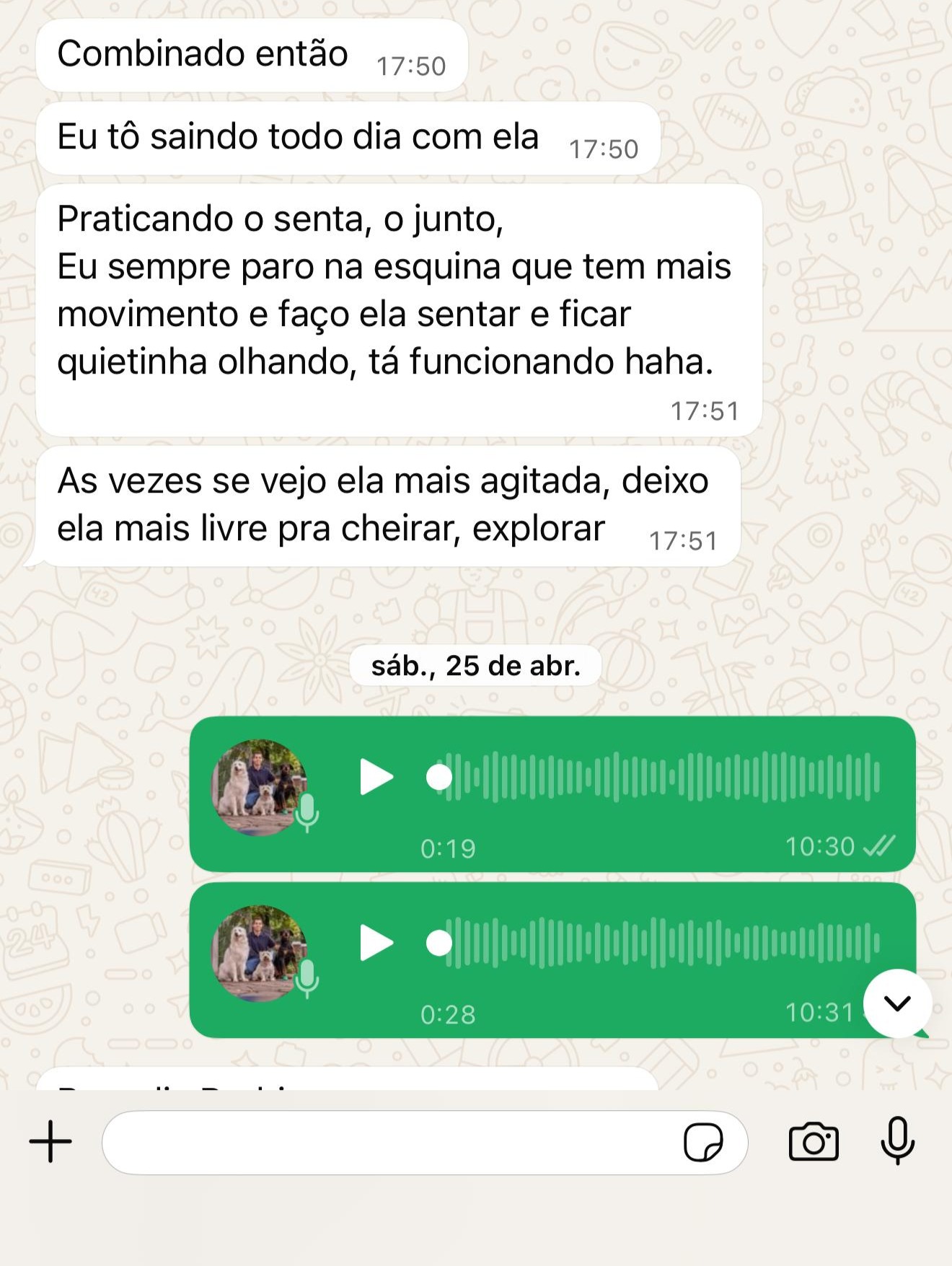 Conversa: praticando senta, junto, no movimento